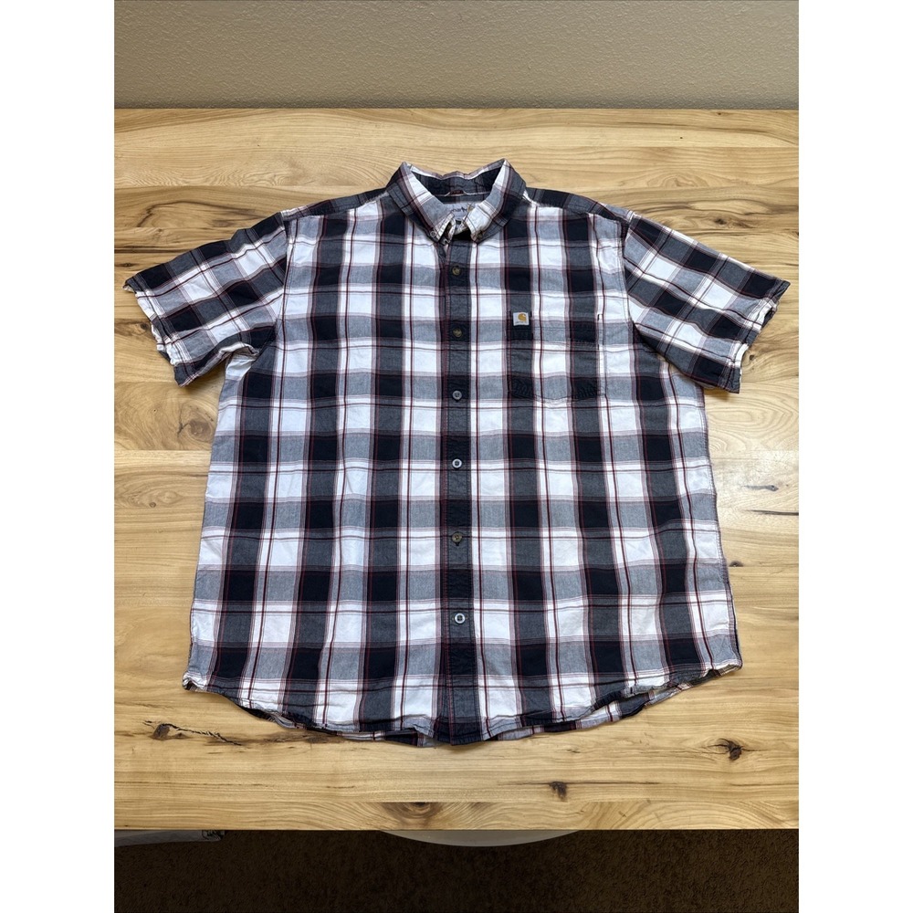 Carhartt 103005 Mens Essential Green Plaid Button Up Short Sleeve Shirt Size XL
